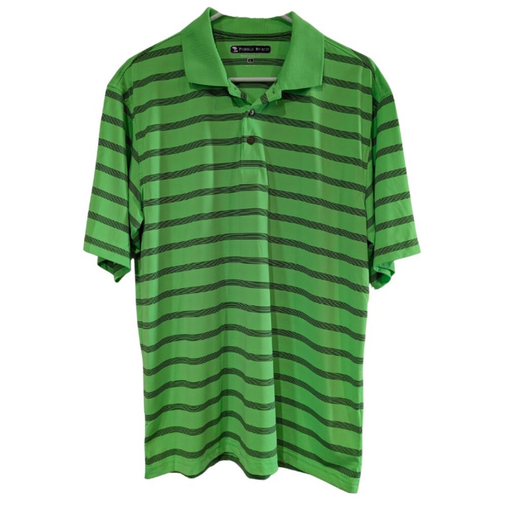 Pebble Beach Men's Performance Golf Polo Shirt, Size Large, Bright Green Striped